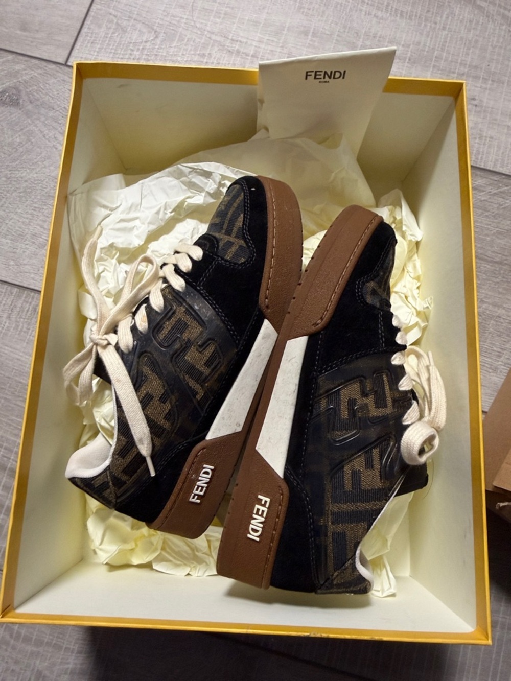 Fendi Brown & Black FF Logo Low-Top Sneakers